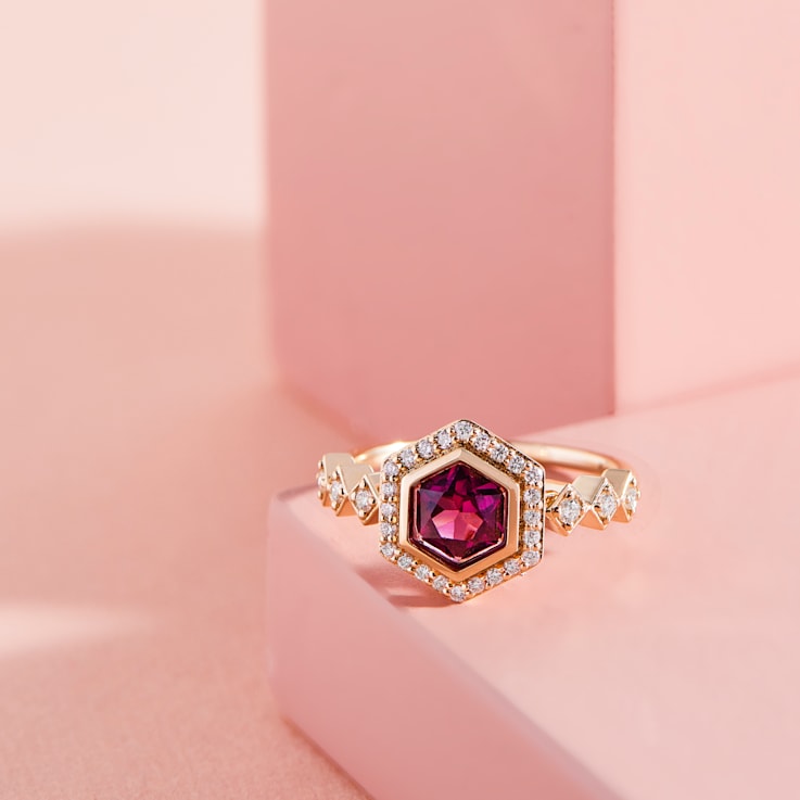 18K Yellow Gold Rhodolite and Diamond Ring 1.56ctw