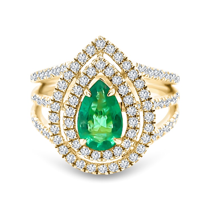 18K Yellow Gold Emerald and Diamond Ring 2.14ctw