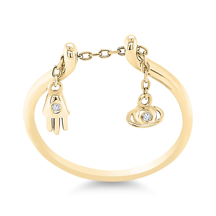 White Sapphire Round Ring, Yellow Gold Plated Sterling Silver