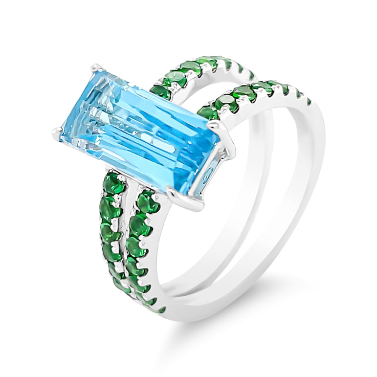 18K White Gold Swiss Blue Topaz and Tsavorite 4.61ctw