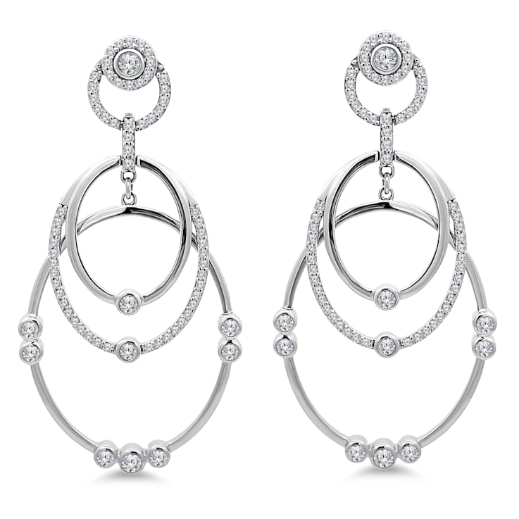 18K White Gold Dangle Diamond Earrings 1.20ctw