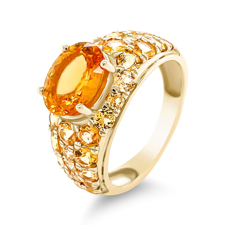 14K Yellow Gold Spessartite and Diamond Ring 5.13ctw