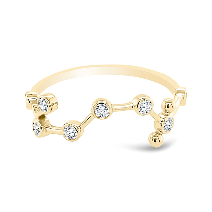 18K Gold Diamond Aquarius Zodiac Ring 0.16ctw
