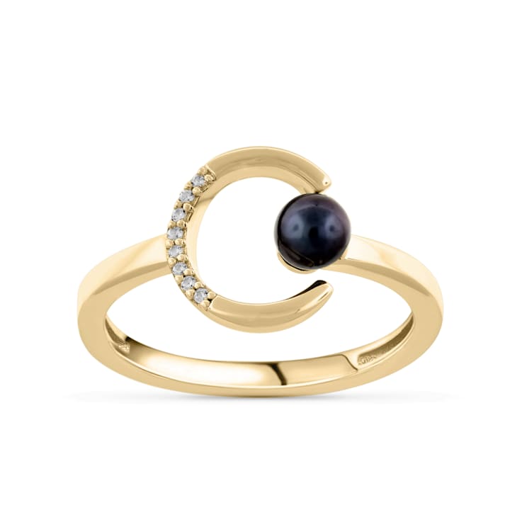 Pearl Round Ring, Yellow Gold Plated Sterling Silver
