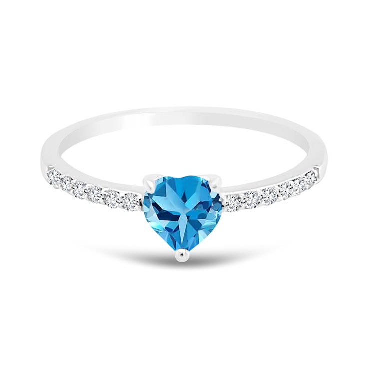 14K White Gold Swiss Blue Topaz and Diamond Ring .62ctw