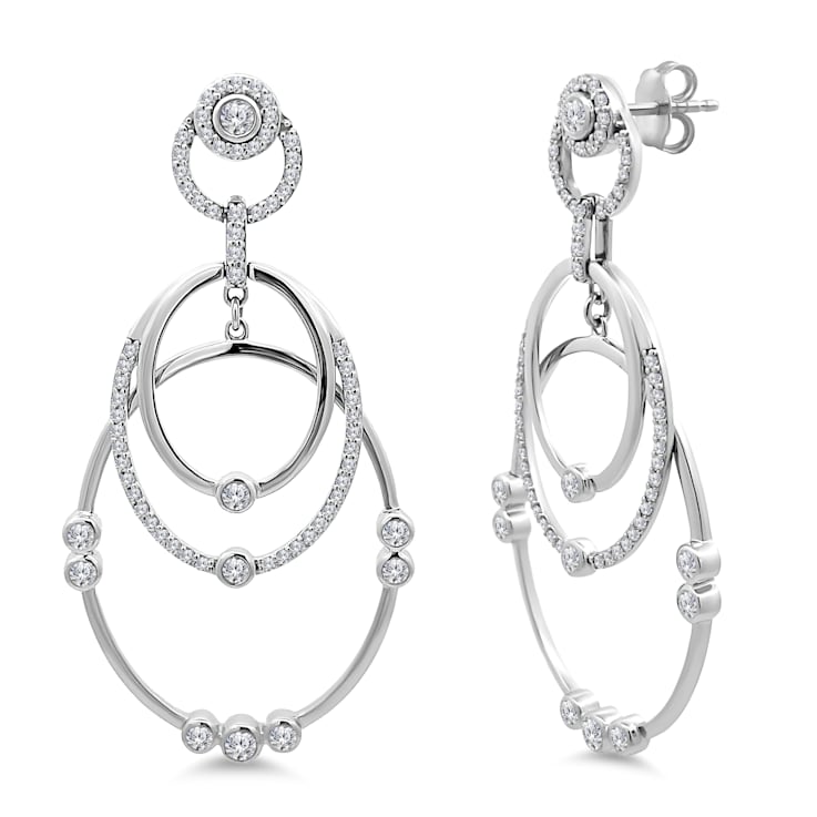 18K White Gold Dangle Diamond Earrings 1.20ctw