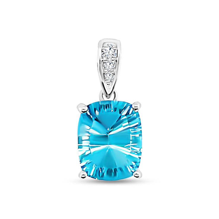 14K White Gold Blue Topaz and Diamond Pendant