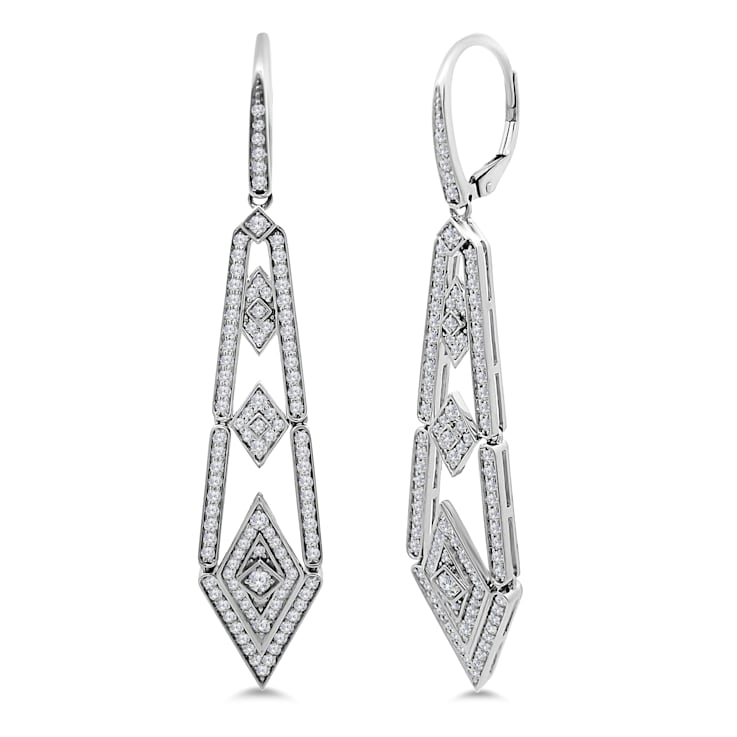 18K White Gold Drop Dangle Diamond Earrings 1.99ctw