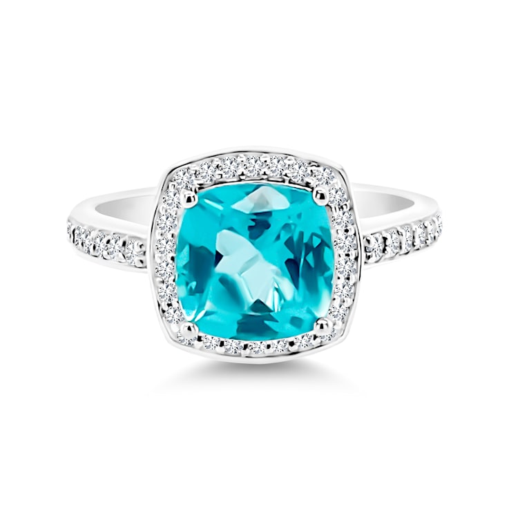 14K Rhodium Over White Gold Cushion Apatite and Round Diamond Ring 2.63ctw