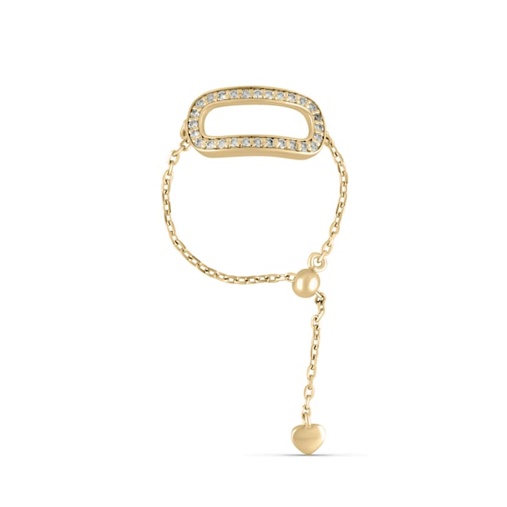 White Sapphire Round Chain Design Ring, Yellow Gold Plated Sterling Silver