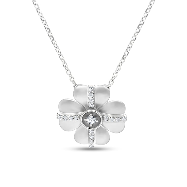 18K  White Gold Diamond Flower Pendant .12ctw