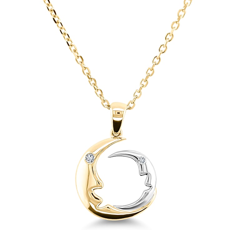 14K Yellow Gold Diamond Moon Necklace