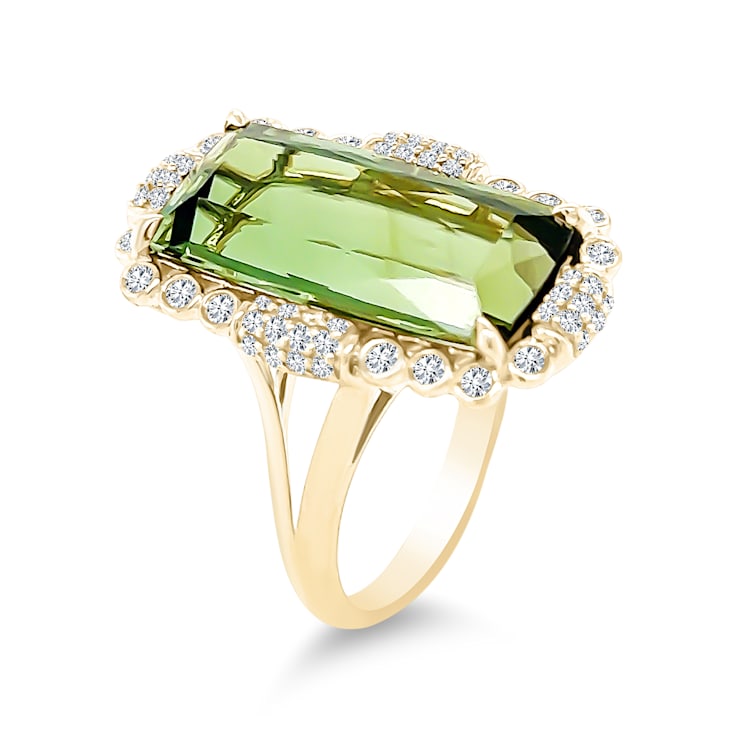 14K Yellow Gold Green Tourmaline and Diamond Ring 11.46ctw