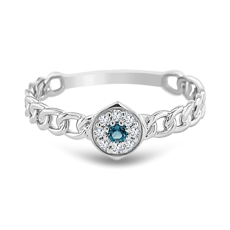 18K White Gold London Blue Topaz and Diamond Ring  .11ctw