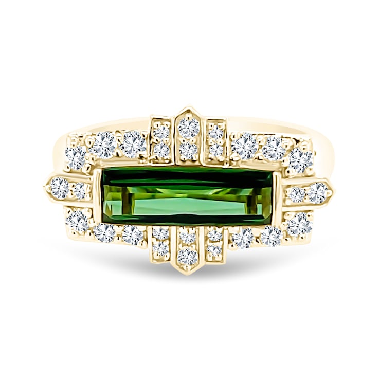 18K Yellow Gold Green Tourmaline and Diamond Ring 1.06ctw