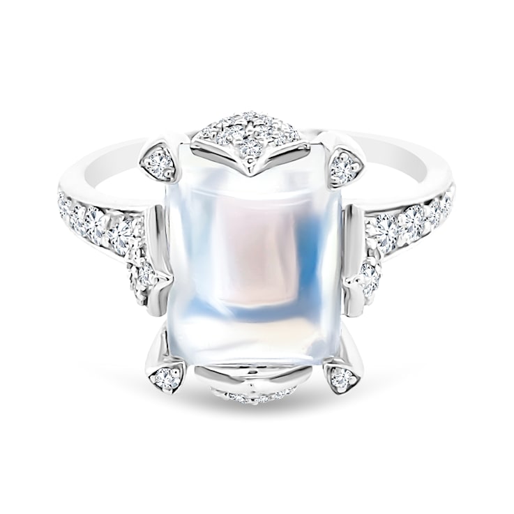 18K White Gold Moonstone and Diamond Ring 5.57ctw