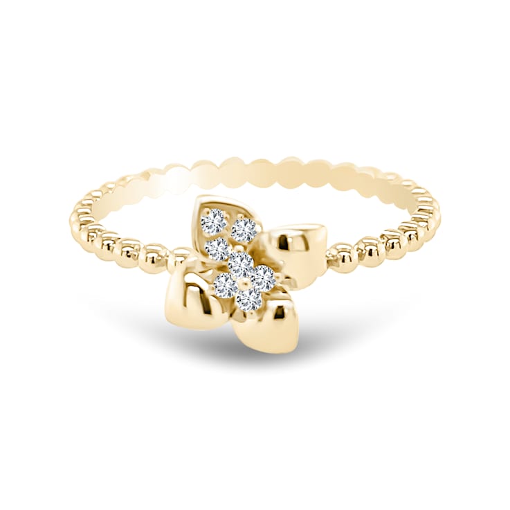 18K Petite Yellow Gold Diamond Flower Ring  .07ctw