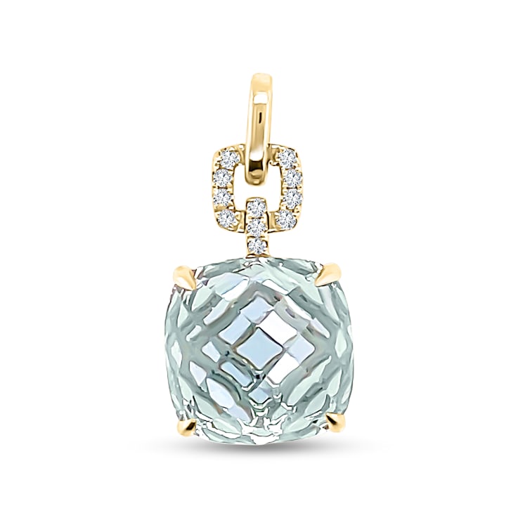 18K Yellow Gold Sky Blue Topaz and Diamond Pendant 6.94ctw
