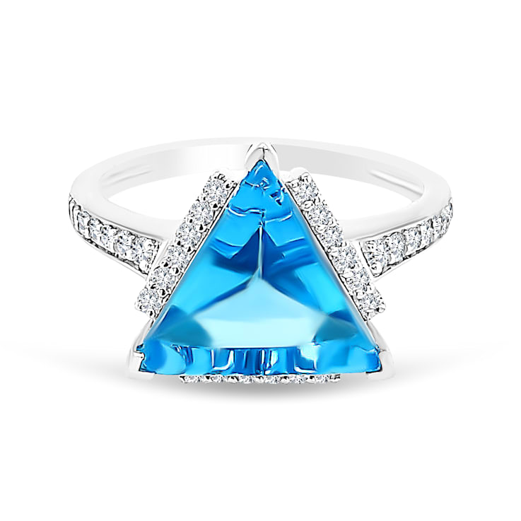 18K White Gold Swiss Blue Topaz and Diamond Ring 4.29ctw