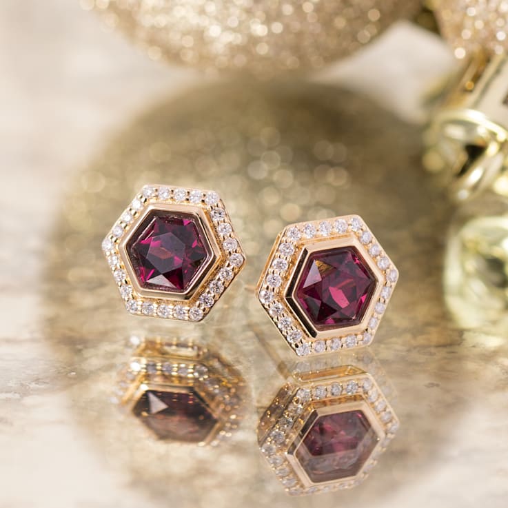 18K Yellow Gold Rhodolite and Diamond Earrings 3.25ctw