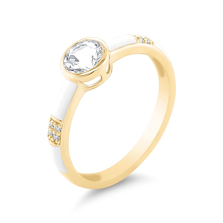 Stackable Yellow Gold Over Sterling Silver White Topaz Enamel Ring