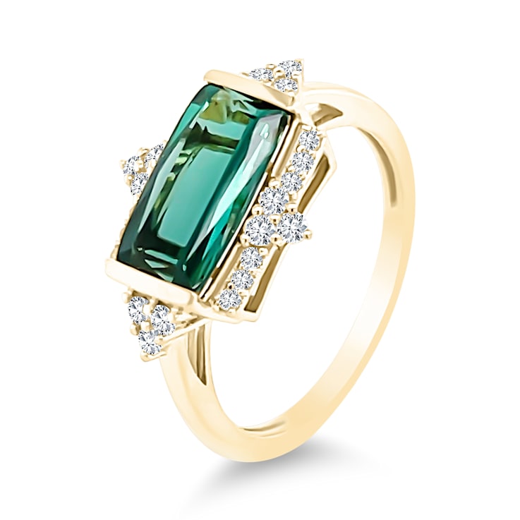 18K Yellow Gold Green Tourmaline and Diamond Ring 2.34ctw