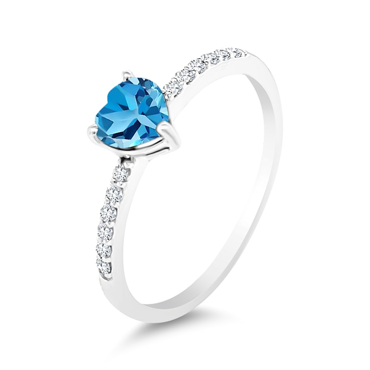 14K White Gold Swiss Blue Topaz and Diamond Ring .62ctw