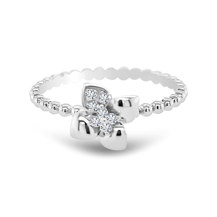 18K Petite White Gold Diamond Flower Ring  .07ctw