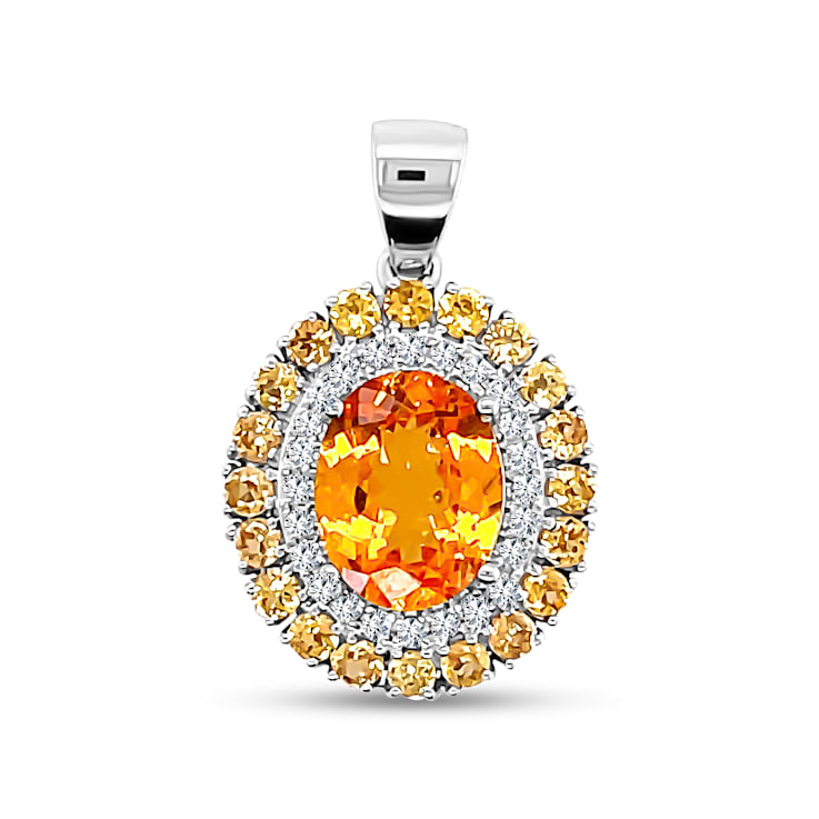 14K Yellow Gold Orange Sapphire and Diamond Pendant