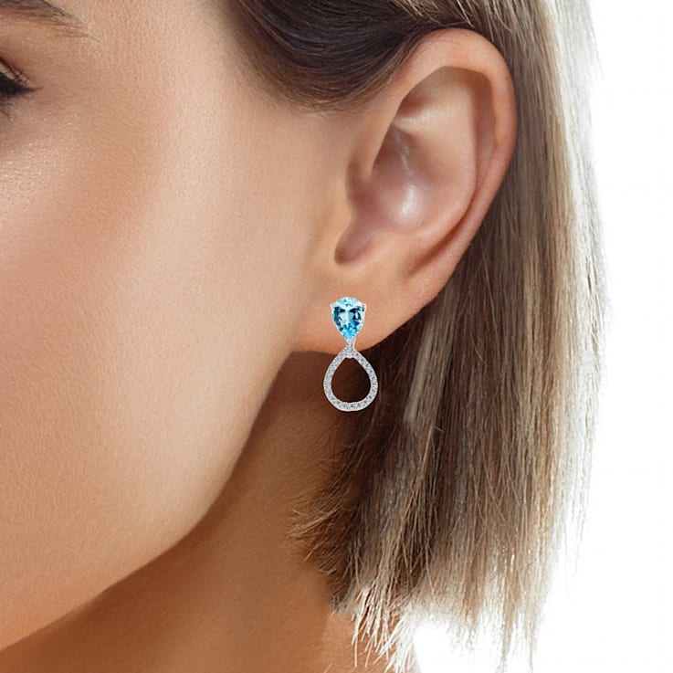 10K White Gold Aquamarine Adjustable Earrings with 0.30 ctw Diamonds