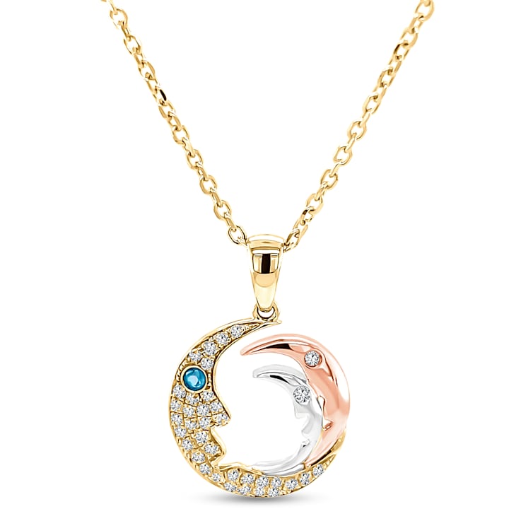 14K Yellow Gold Moon Diamond Necklace