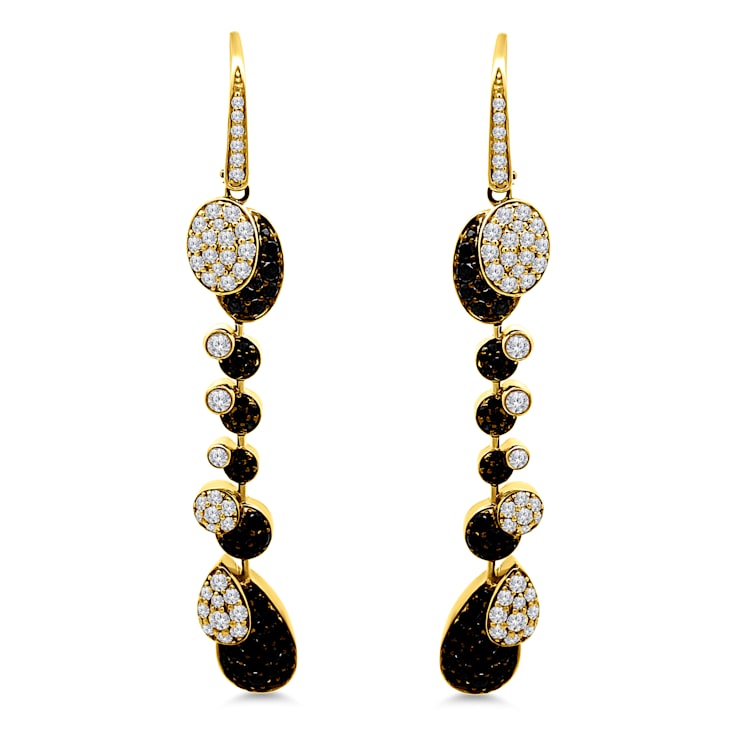 18K Yellow Gold Contrasting Black and White Diamond Earrings 3.59ctw