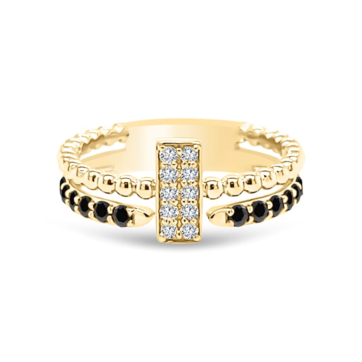 Gold Black and White Diamond Ring set in Rectangle Shape