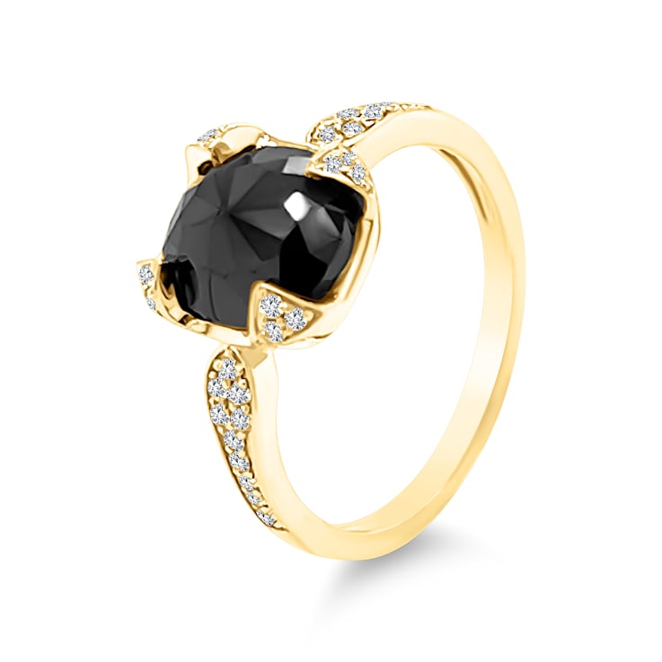 Gold Black Cushion Shape Diamond Ring