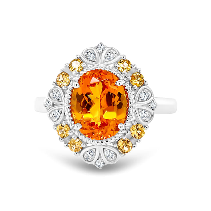 14K White Gold Spessartite and Diamond Ring 3.15ctw
