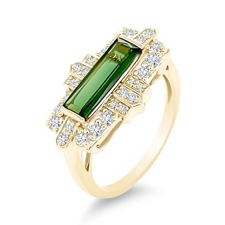 18K Yellow Gold Green Tourmaline and Diamond Ring 1.06ctw