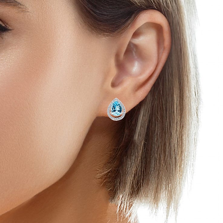 10K White Gold Aquamarine Adjustable Earrings with 0.30 ctw Diamonds