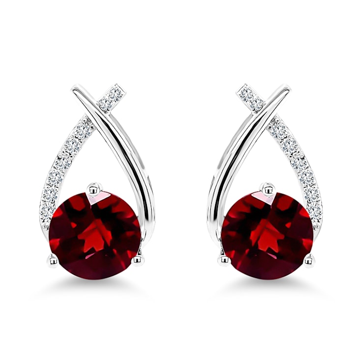 18K White Gold Garnet Earrings