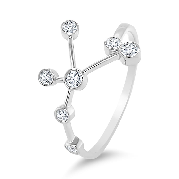 18K White Gold Diamond Cancer Zodiac Constellation Ring .17ctw