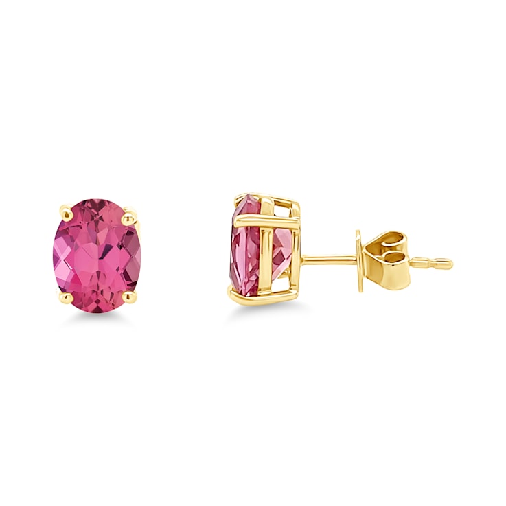 10K Yellow Gold Pink Tourmaline Adjustable Earrings with 0.31 ctw Diamonds