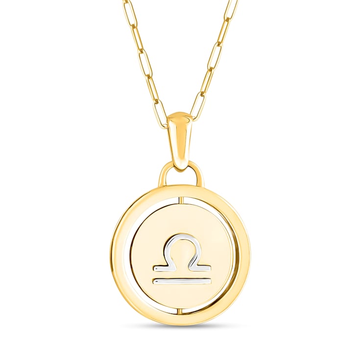 14K Yellow and White Gold Libra Zodiac and Constellation Rotary Pendant