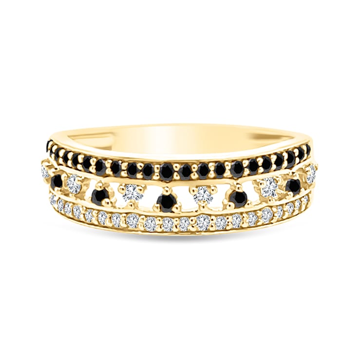 Gold Ring with Black and White Diamonds