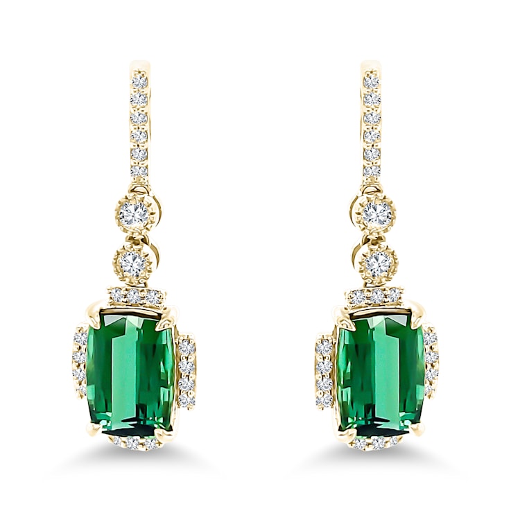 18K Yellow Gold Green Tourmaline and Diamond Earrings