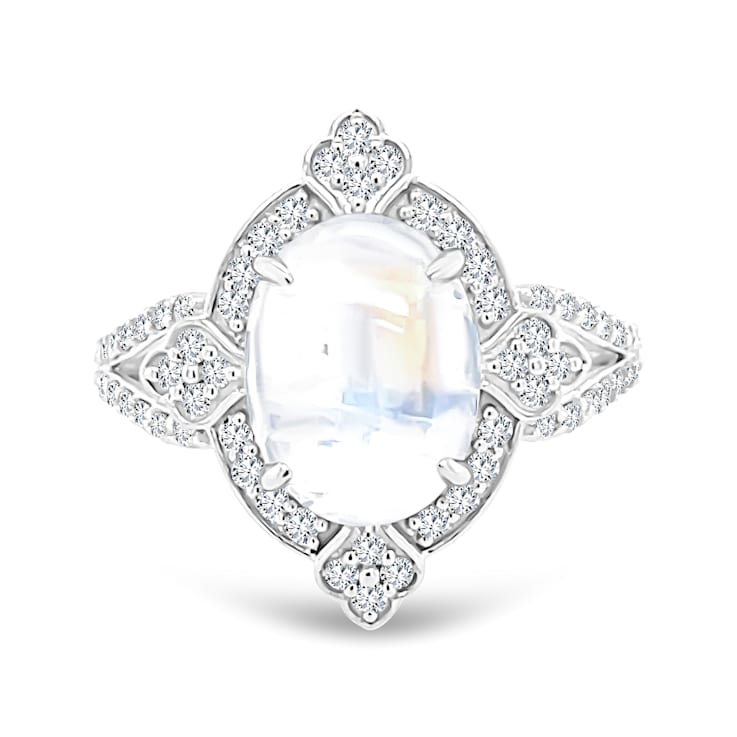 18K White Gold Moonstone and Diamond Ring 3.81ctw