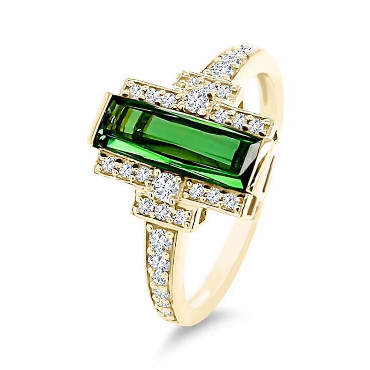 18K Yellow Gold Green Tourmaline and Diamond Ring 1.74ctw