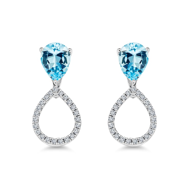 10K White Gold Aquamarine Adjustable Earrings with 0.30 ctw Diamonds