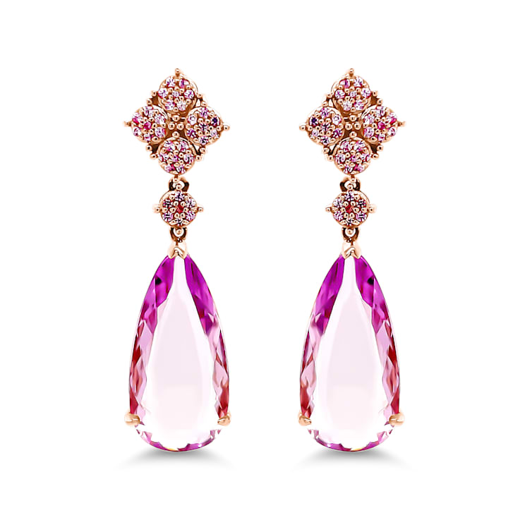 14K Rose Gold Kunzite and Pink Sapphire Dangle Earrings 12MX1A