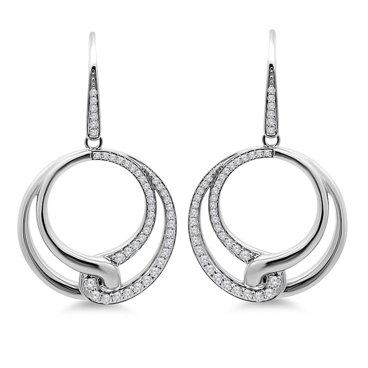 18K White Gold Dangle Diamond Earrings 0.88ctw