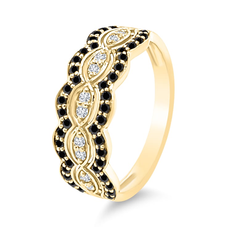 18K Yellow Gold Black and White Diamond Ring