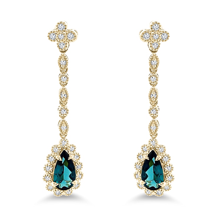 18K Yellow Gold Green Tourmaline and Diamond Earrings